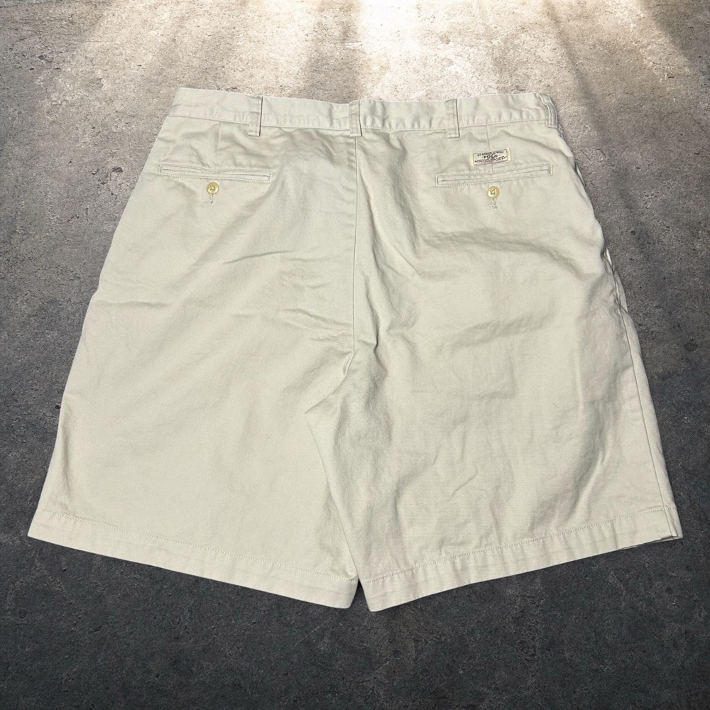 Polo Ralph Lauren Tyler Short Pleated Chino Khaki Tan Mens Size 36 Vintage 90s